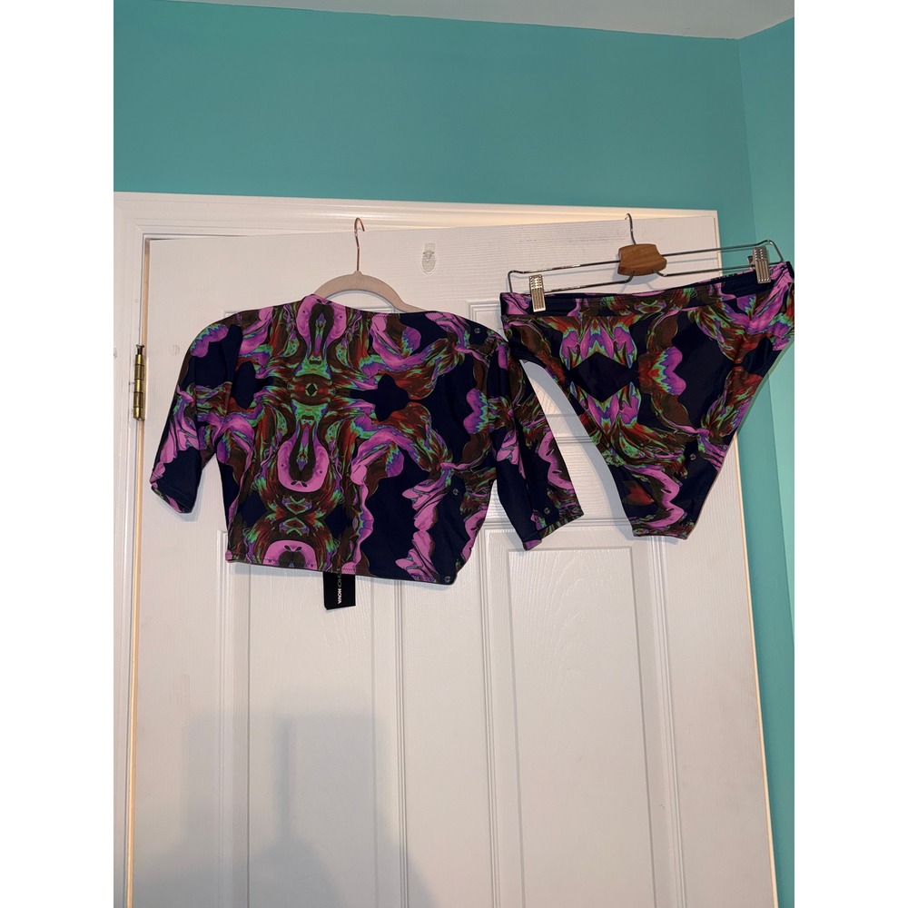 Fashion Nova Tropical Trip Twist Front Tee 2 Piece Bikini Set Multicolor 1X NEW - Picture 5 of 5